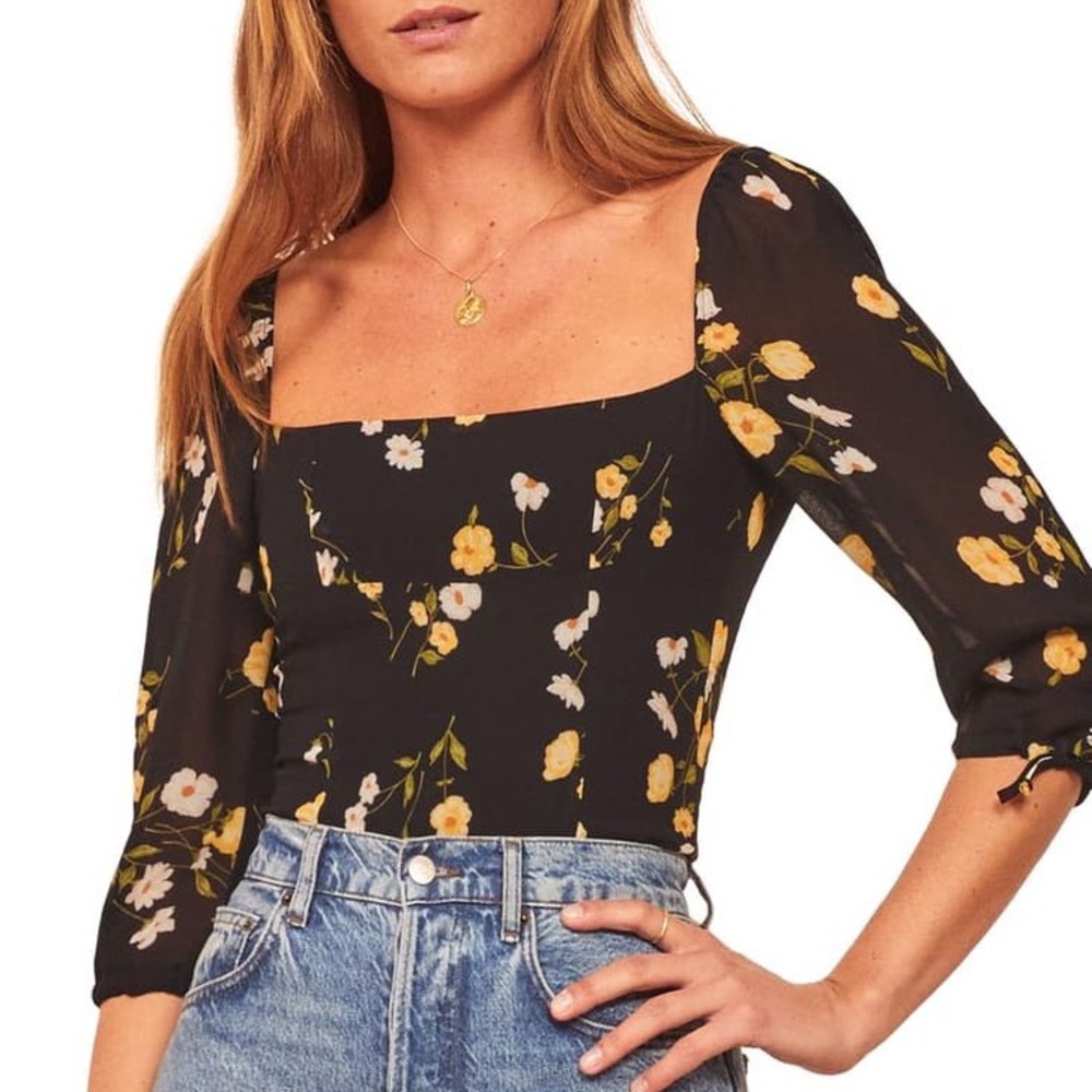 Reformation Grove floral square neck top